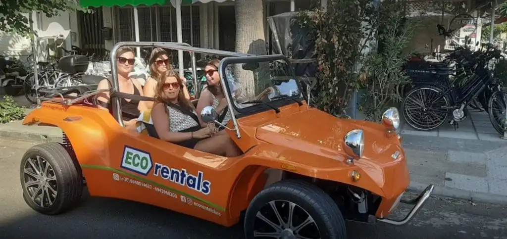 people having fun rent a car in kos